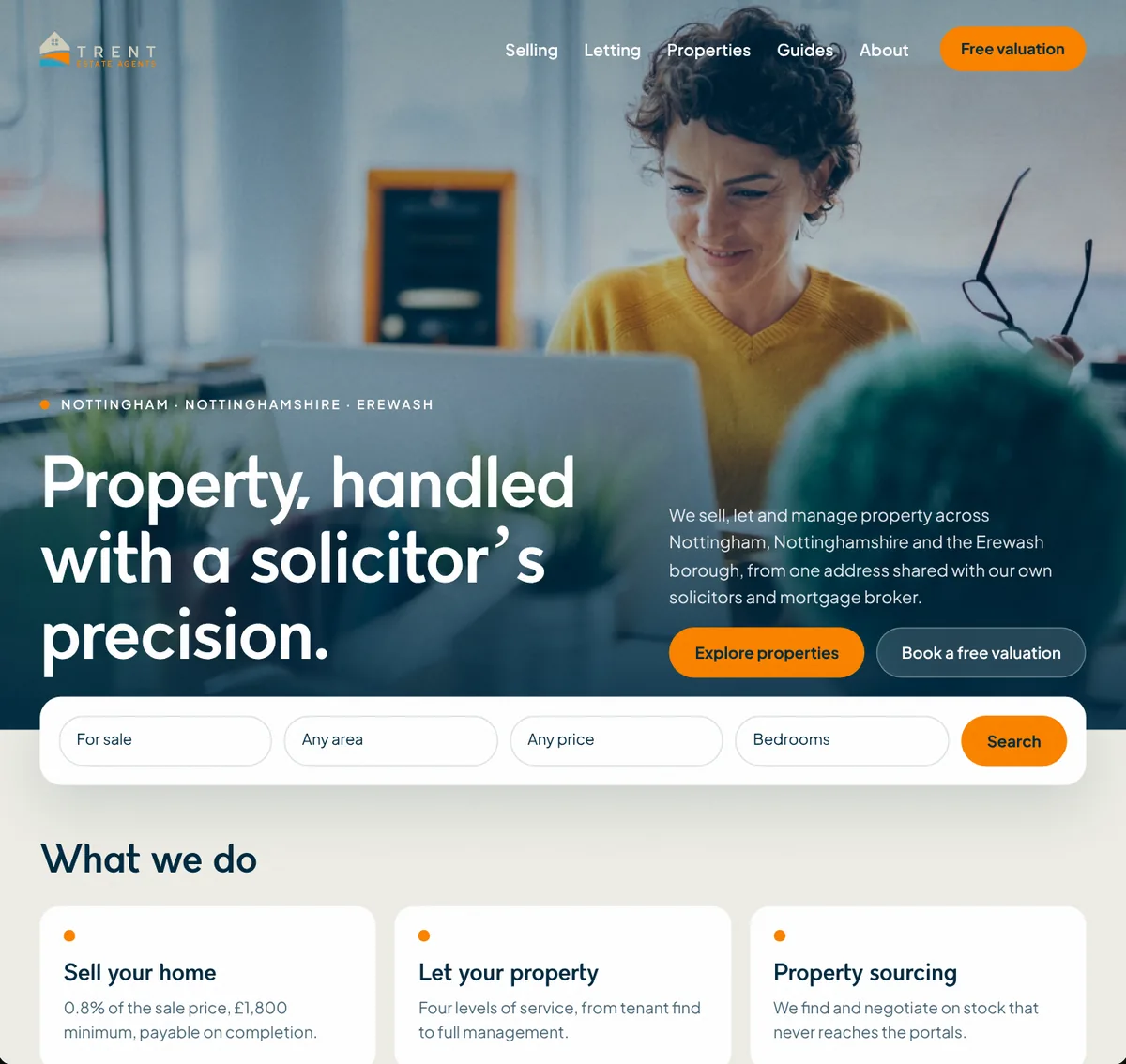 The Trent Estate Agents homepage, built on Wix Headless