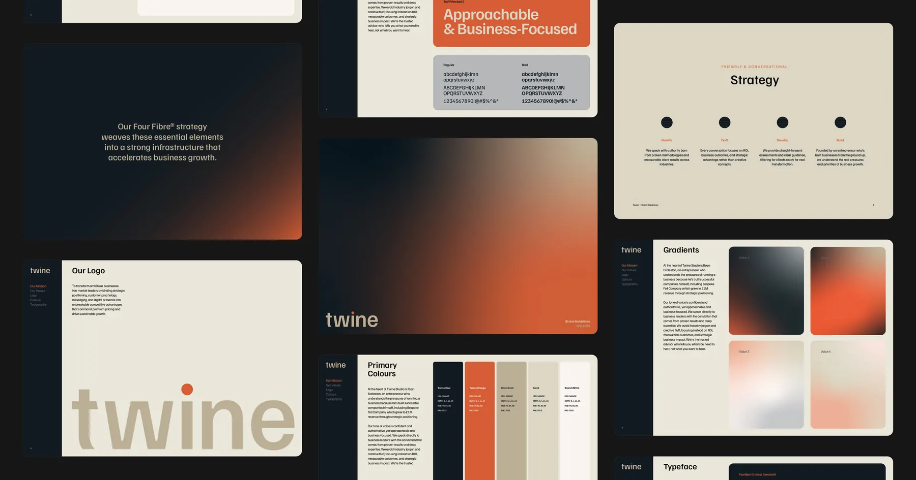 Pages from the Twine Growth brand guidelines